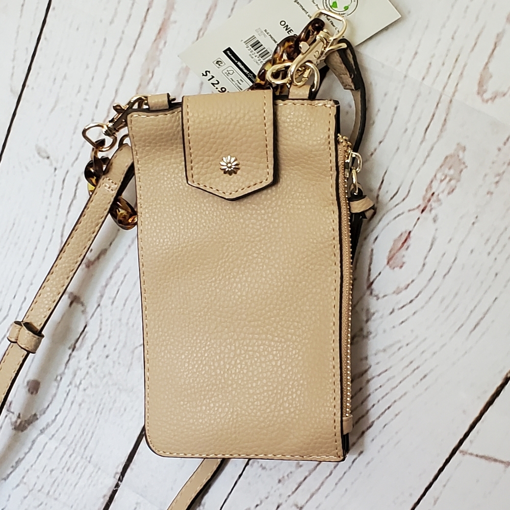 No Boundaries women's recycled materials vinyl phone crossbody beige